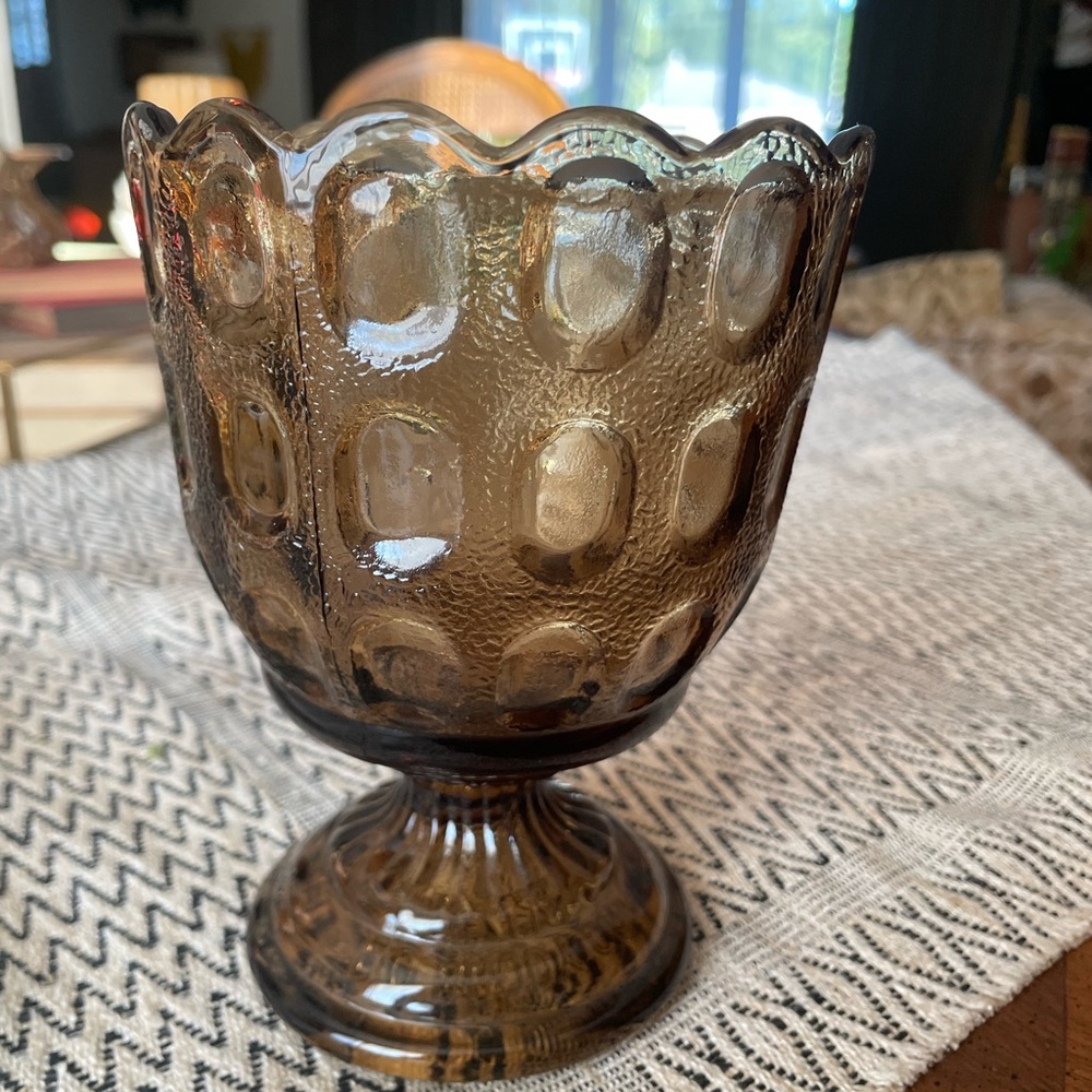 vintage E.O. Brody Co. M4200 brown glass pedestal compote dish.